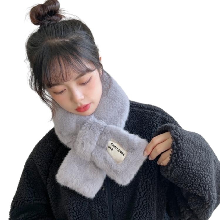 

Ladies Harajuku Cool Neck Warmer Y2k Style Girls Kids Fleece Long Plush Scarf сірий колір