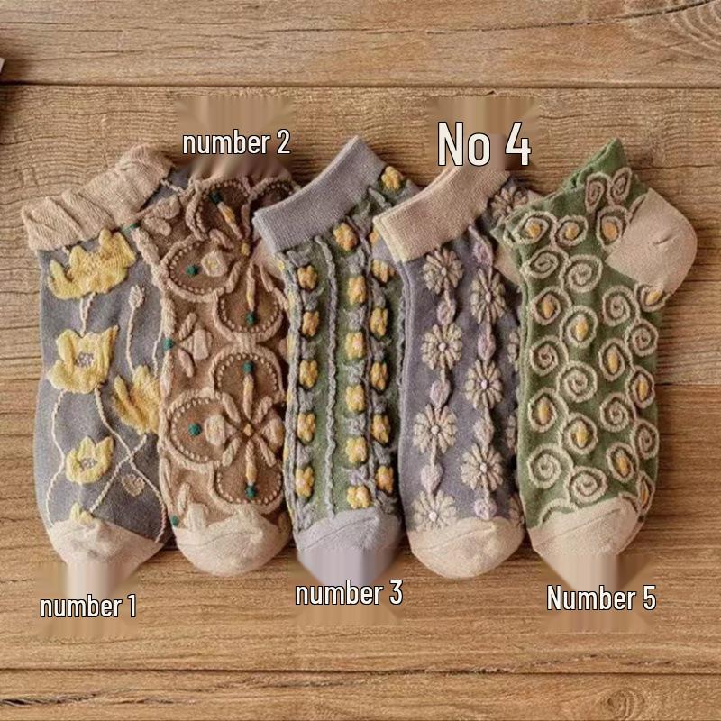 

Женские ретро носки-лодочки с цветочным принтом - стиль Мори, дышащие и удобные, идеально подходят для весны и лета. Floral Embossed Sock #1