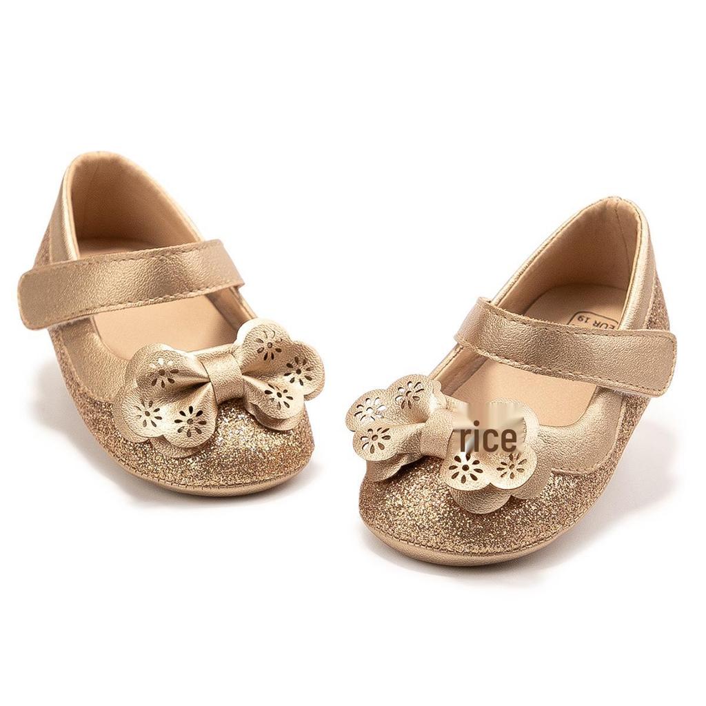 Gold Edge Sequin Bow Princess Toddler Shoes - Non-slip Soft Sole Baby Footwear