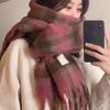 A Thick Long  Korean Style Versatile and Warm Autumn and Winter Checkered Tassel Shawl with Mohair