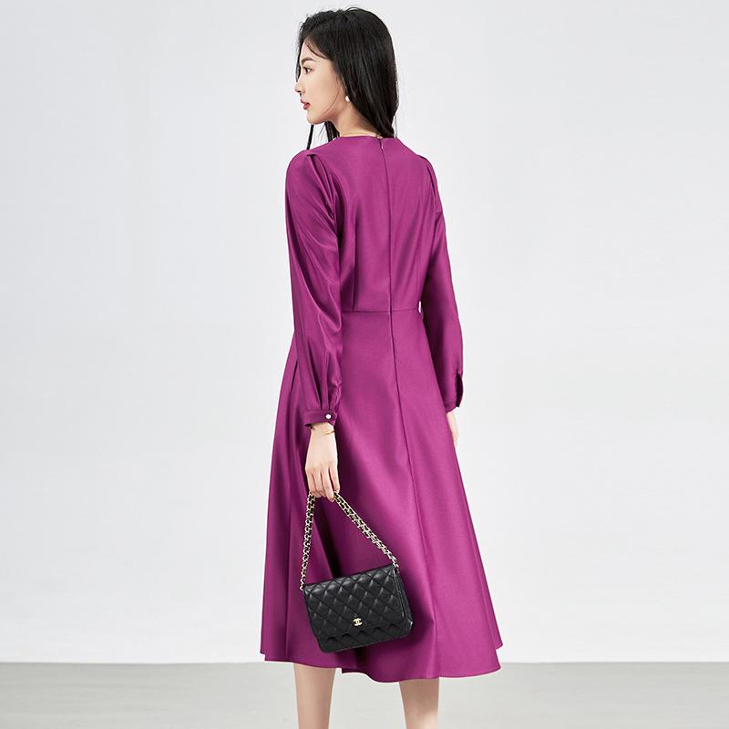 French Chic Light Luxury Waist-Slimming Dress - Imitation Silk Wool with Diamond Detail