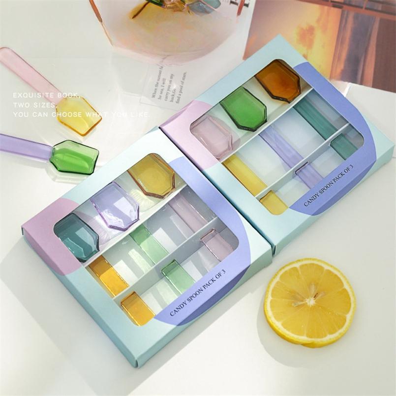 Creative Color Dessert Glass Small Spoon High Temperature Cute Oatmeal Yogurt Round Spoon Coffee Mixing Spoon