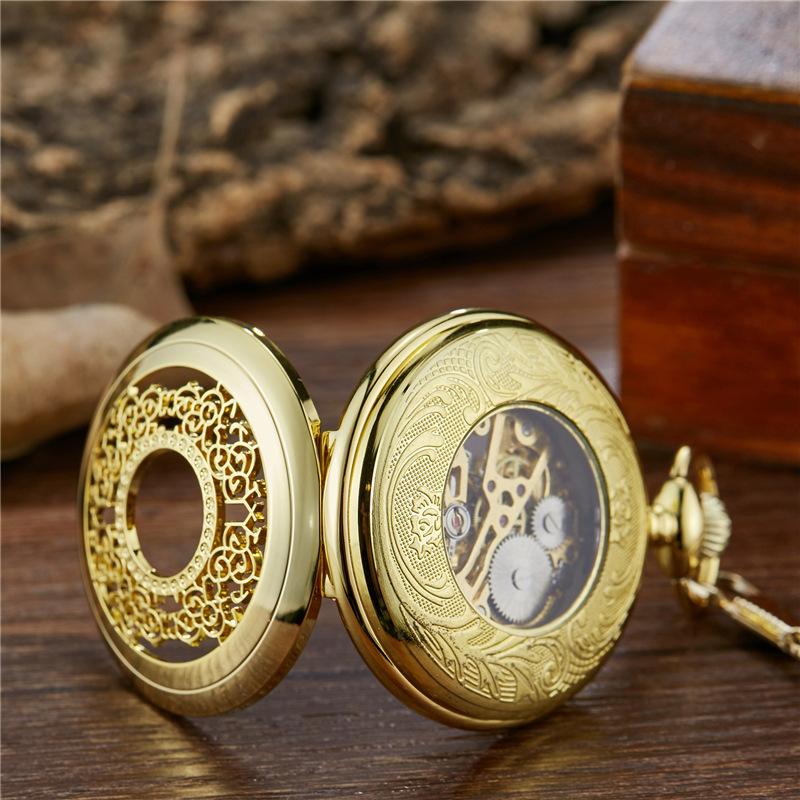 Neue Klassische Skelett Herrenuhr Vollautomatische Mechanische Taschenuhr Klappe Retro Gold Herren und Damen Antike Geschenk Uhr