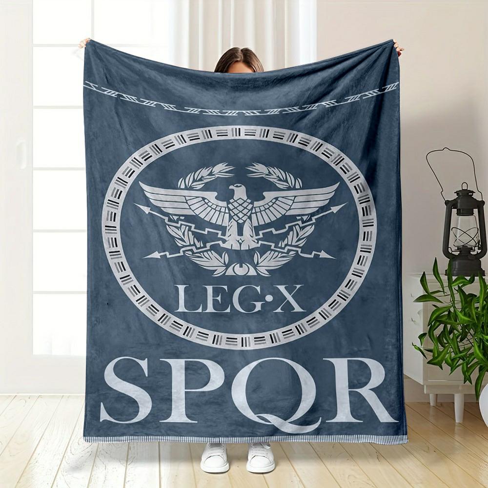 Roman Legion Eagle Emblem Warm Blanket with SPQR Design, Flannel Blanket for Bedroom, Living Room, Sofa, and Nap.