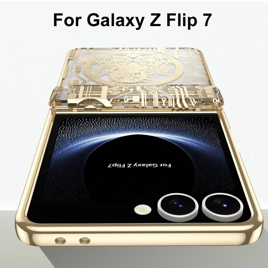 Mechanical Style Phone Case for Samsung Galaxy Z Flip 7 Fe 6 5 4 Flip7 Hinge Protection Clear Cover Luxury Electroplate