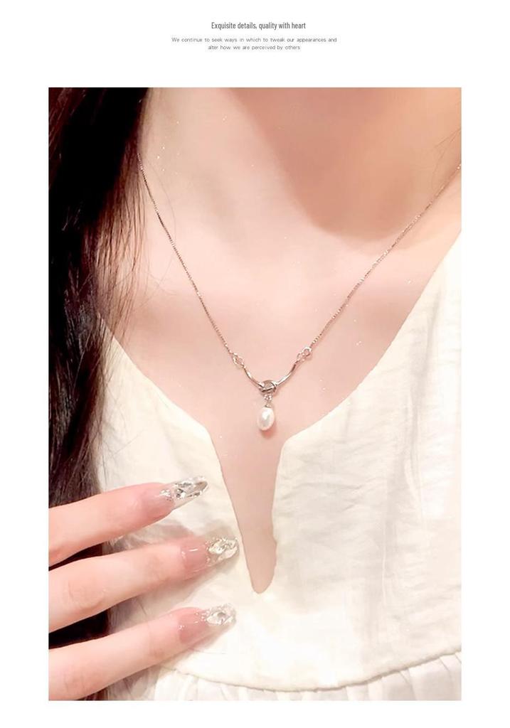 S925 Sterling Silver Rope Knot Freshwater Pearl Necklace – Elegant Clavicle Chain for Women, Perfect Gift for Girlfriend