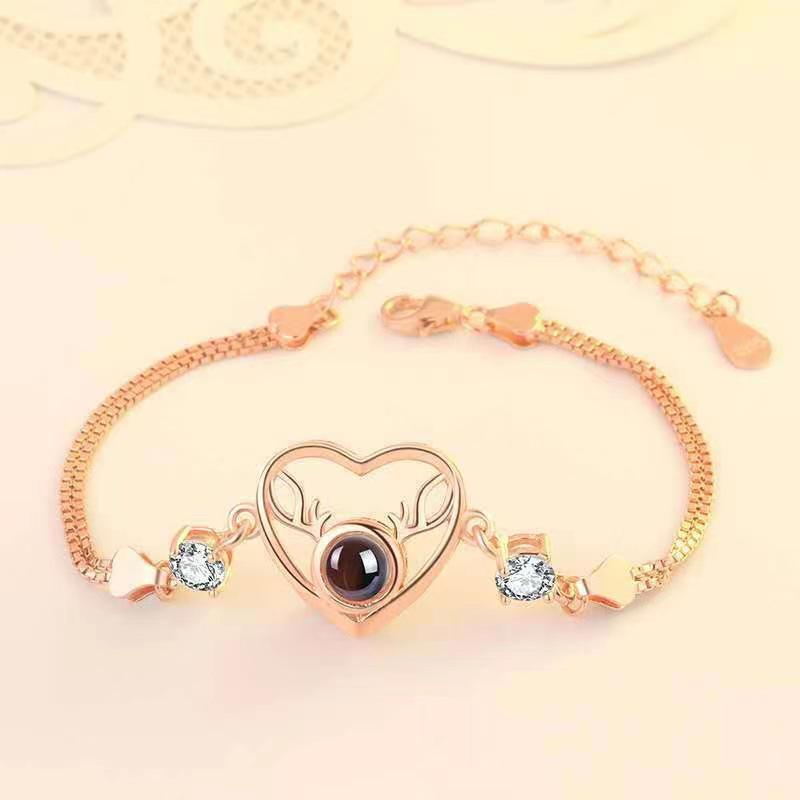 100 Languages 'I Love You' Deer Projection Bracelet - Elegant Jewelry Gift for Girlfriend