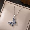 Korean Butterfly Tassel Luxury Diamond Titanium Steel Necklace - Women's Versatile Clavicle Jewelry