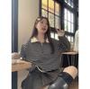 2023 Autumn/Winter Retro Striped Fleece-Lined Polo Neck Cropped Hoodie for Women