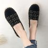Women's Cloth Shoes Fashion Strip Plaid Tweed Straw Shoes Retro Flax Espadrilles Female Flats Slip-on Loafers Beach Casual Shoes