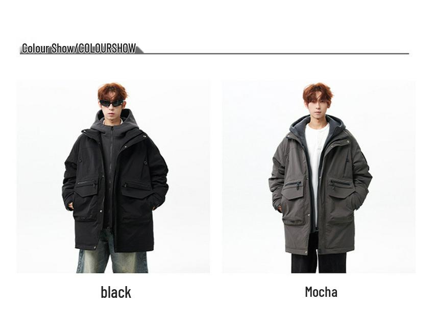 Męska wodoodporna zimowa parka z kapturem w dużym rozmiarze: Gruby, ciepły płaszcz roboczy do sportów outdoorowych.