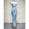 Damen Trägerloses Raffung Schlitz Maxikleid, Sexy Figurbetontes Abendparty Langes Kleid, Europäischer Amerikanischer Stil Formelles Cocktailkleid