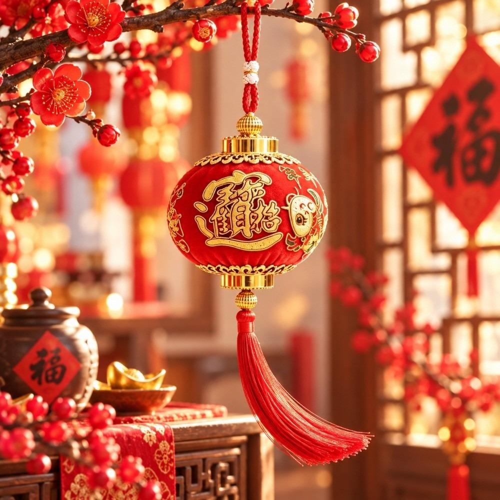 Fu Blessing Hanging Red Ball Lantern With Tassels Chinese Lantern Pendant New Year