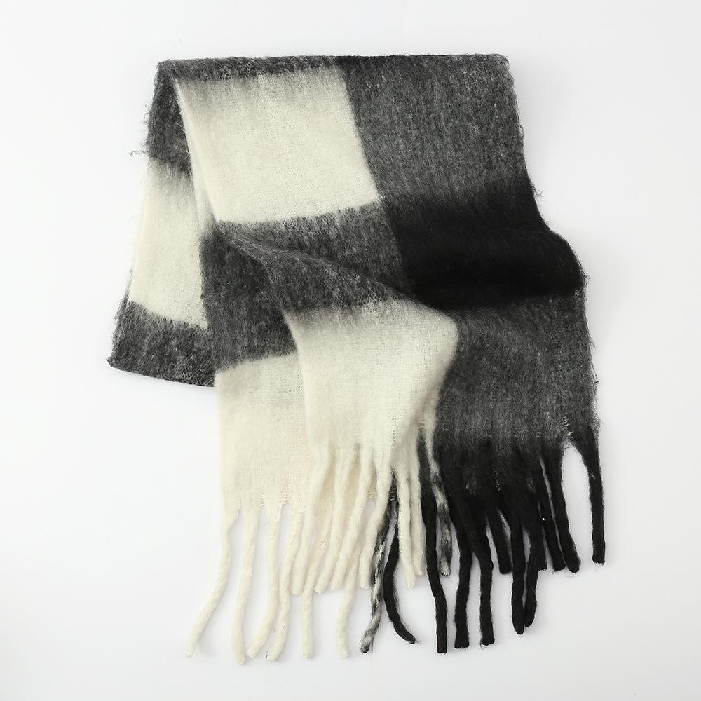 

Autumn and winter mohair thick beard high-end women s scarf multi-color plaid warm versatile scarf shawl retro