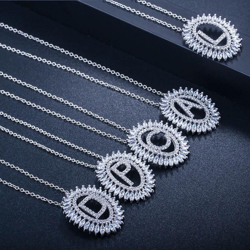 D0037 Colier cu literă, Zircon 3A de înaltă calitate, Pandantiv personalizat, Opțiuni multiple.