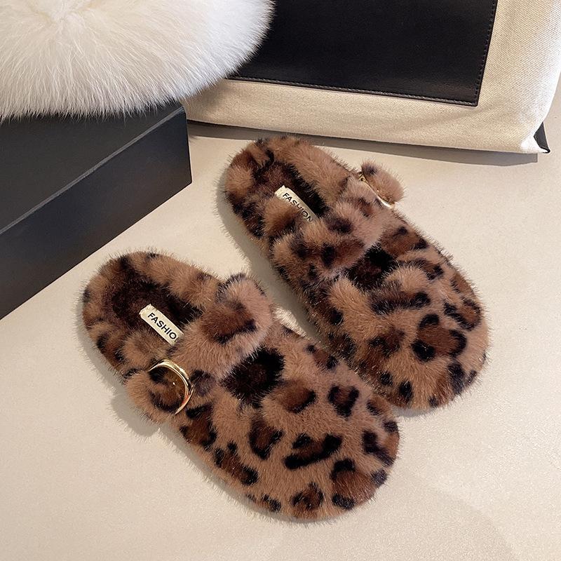 

2025 popular Mao Mao shoes women wear in autumn and winter, velvet warm cotton shoes, bag head slippers, one pedal, Doudou slippers 40 цветной печати леопарда