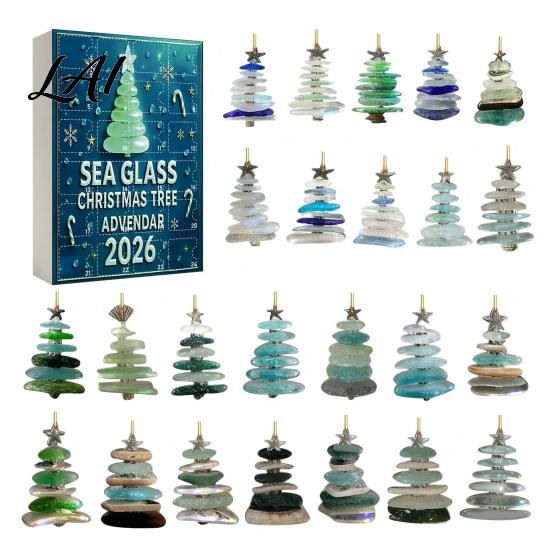 Calendario dell'Avvento di Natale Fatto a Mano Personalizzato con Vetro Marino, Scatola Conto alla Rovescia 24 Giorni con Decorazione da Appendere ad Albero, Ornamenti in Acrilico Festivi