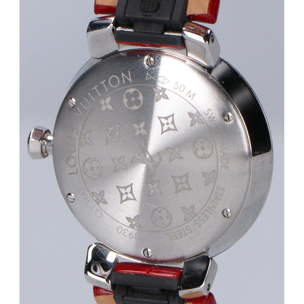 LOUIS VUITTON Q13MJ Tambour Slim Monogram Dial 8P Diamond Quartz Watches Red alligator beltUsed