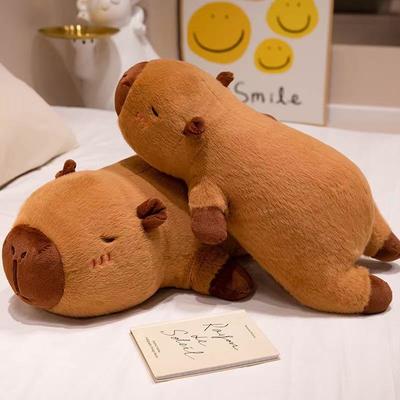 40CM-60CM Kawaii Desenho Animado Gigante Capivara de Listras Boneca de Pelúcia Travesseiro Deitado Marrom Criativo Brinquedo de Pelúcia Capivara Decoração de Casa Brinquedo para Dormir