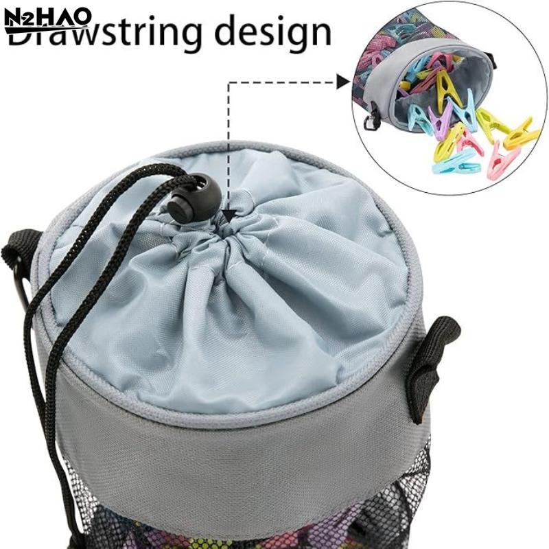 1pc Clothespin Storage Bag Hanging Grid Clothespin Storage Bag Outdoor Drawstring Clothespin Organization Bag Household Supplies