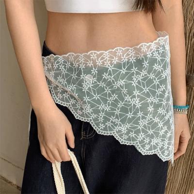 White Lace Triangle Belt Elegant Layered Design Korean Lace Apron Slimming Cut Triangular Shape Belted Overlap Scarf Photography