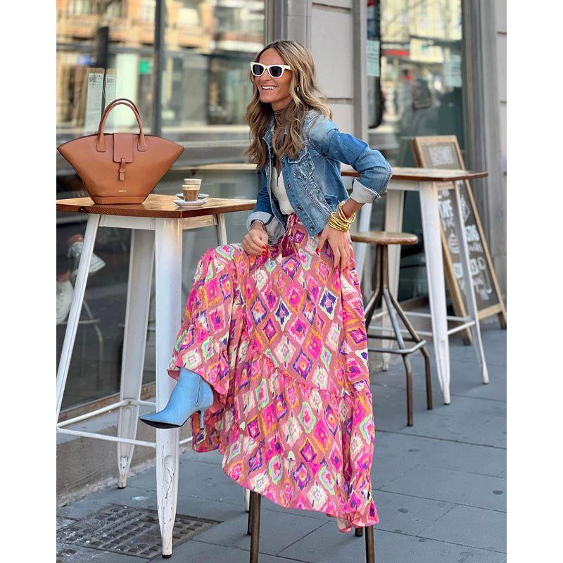 Fashionable Half Skirt Summer New Arrival Women's Streetwear Print Long Skirt Flounced Skirt Skirt