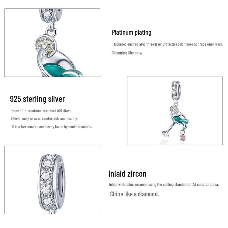 Yinziyun S925 Silber Weinglas Armband Anhänger - Kreativer Sommer DIY Schmuck BSC262