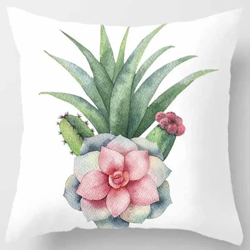 Car Sofa Cushion Cover Botanical Cactus Print Square Pillowcase Bedroom Home Decor