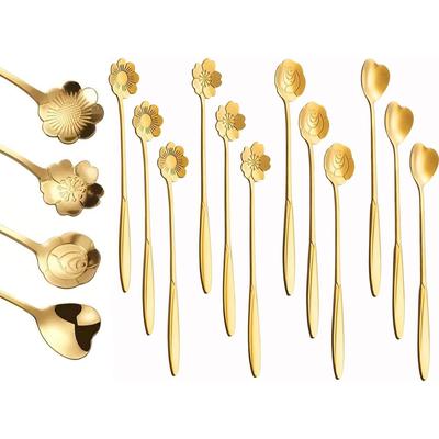 24Pcs Flower Dessert Spoons, Coffee Teaspoon Set Stainless Steel Tableware Sugar Spoon Small Tea Spoons Cafe Bar Spoon Cute Coffee Teaspoon Mini