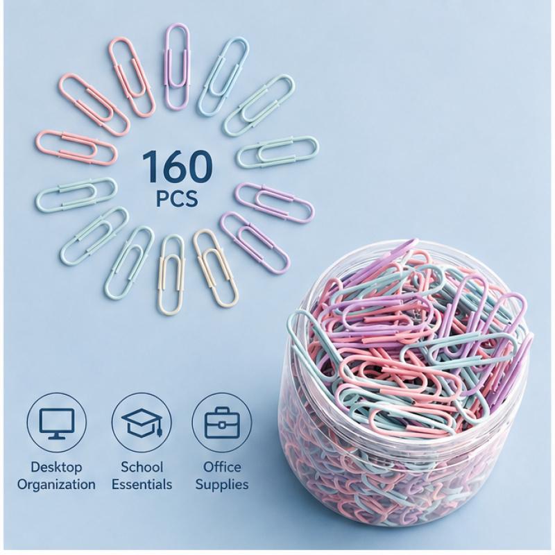 160Pcs Morandi Color Paper Clips 29mm Metal Paperclips with Storage Box for Office Stationery Supplies 160pcs