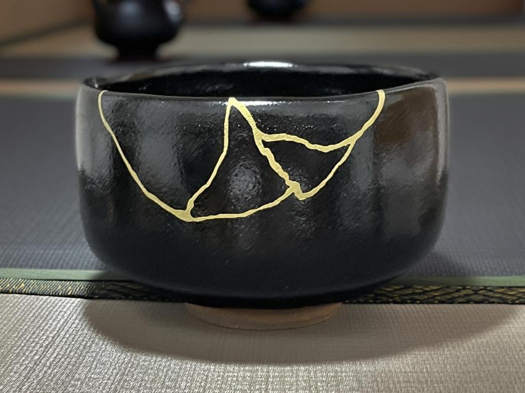 Ale-net Matcha Bowl, W12 x D12 x H7.7cm, Yuzu Tenmoku Kintsugi Style, Mino Ware, Made in Japan