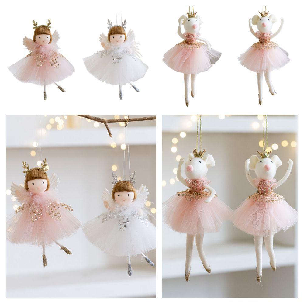 Pink White Christmas Hanging Decorations Plush Toys Xmas Tree Ornaments Hanging Pendants Doll