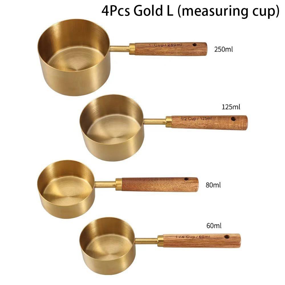 4Pcs Stainless Steel Coffee Measuring Spoon Wooden Handle Baking Tool  Ice Cream Sugar Salt Spice