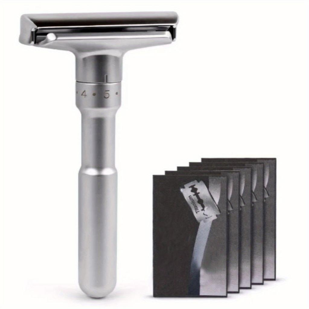 Adjustable Safety Razor Double Edge Classic Mens Shaving Mild To Aggressive 1-6 File Hair Removal Shaver It with 5 Blades