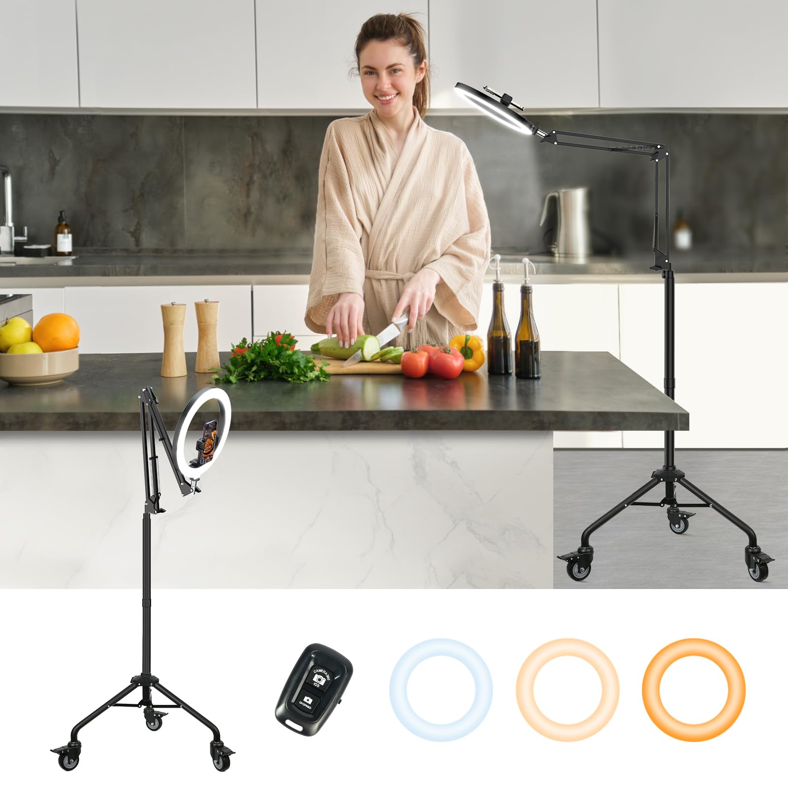 

LUXSURE Ring Light Arm Photography Light with Casters Overhead Photography Hand Photography Directly from Above Object Photography No Shadows Cooking