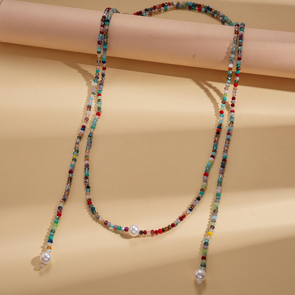 Imitation Pearl Glass Beaded Long Stacked Sweater Chain National Style Fashion Sense Necklace