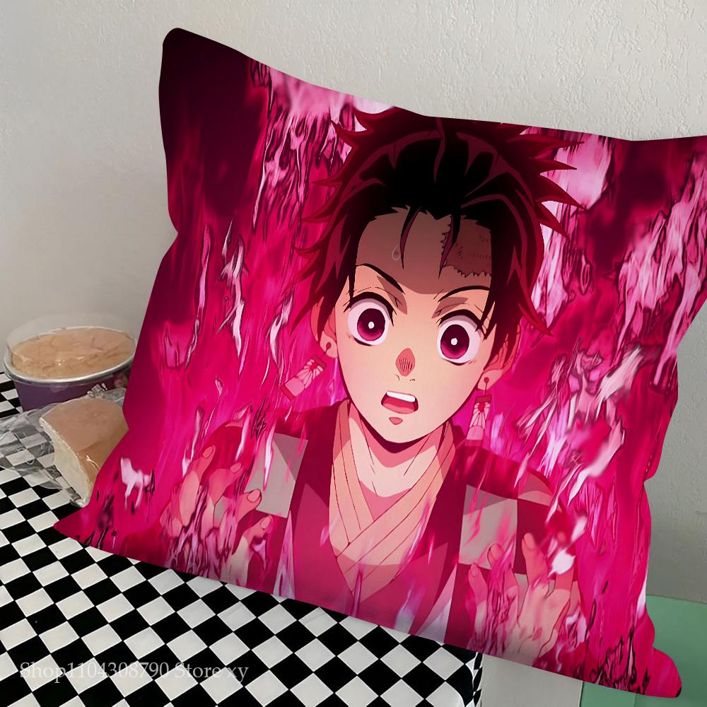 Anime Demon Slayer Kimetsu Pillow Case Square Pillow Bedroom Sofa Leisure Comfort Cushion Car Living Room Home Decoration