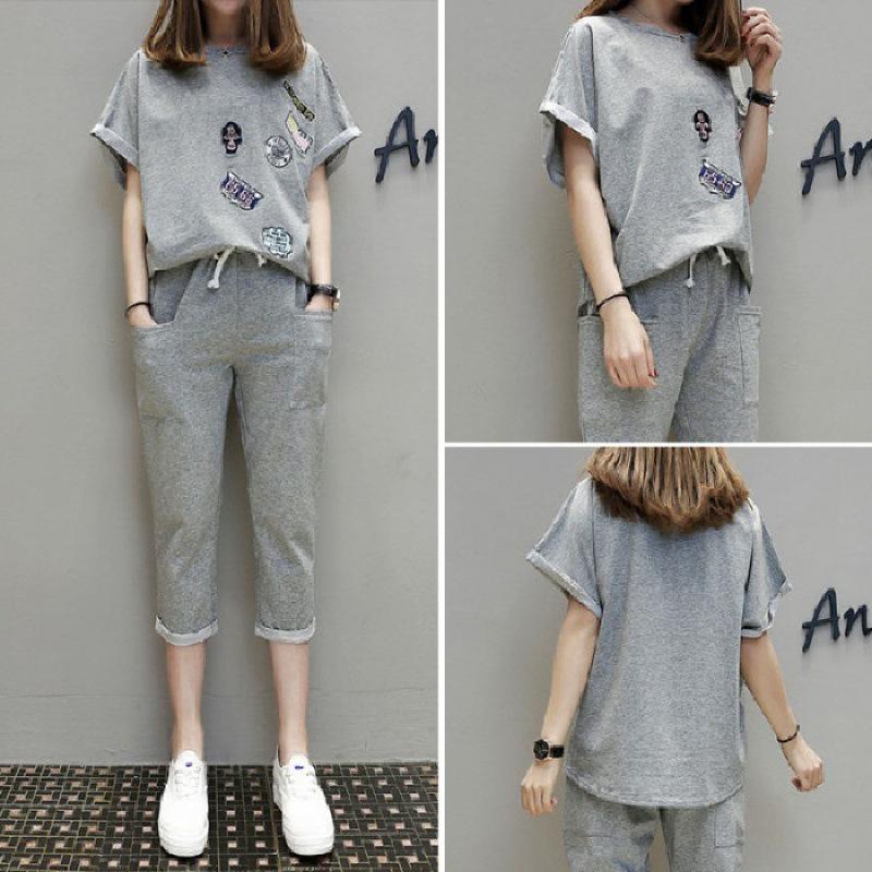 2025 Summer Fashion Casual Women's Two-Piece Set: Loose Short Sleeve Top & Seven-Point Pants