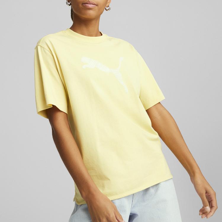 Puma Animal Print Crew Neck Pullover Short Sleeve T-Shirt Women T-Shirt Yellow 673107-42