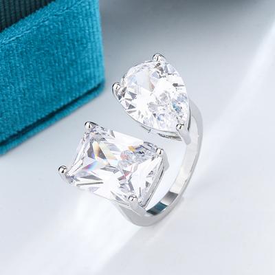 Geometrischer Quadratischer Wassertropfen Zirkon Öffnungsring Damen Luxus Super Flash Zirkon Asymmetrischer Ring Party Hochzeitsgeschenk
