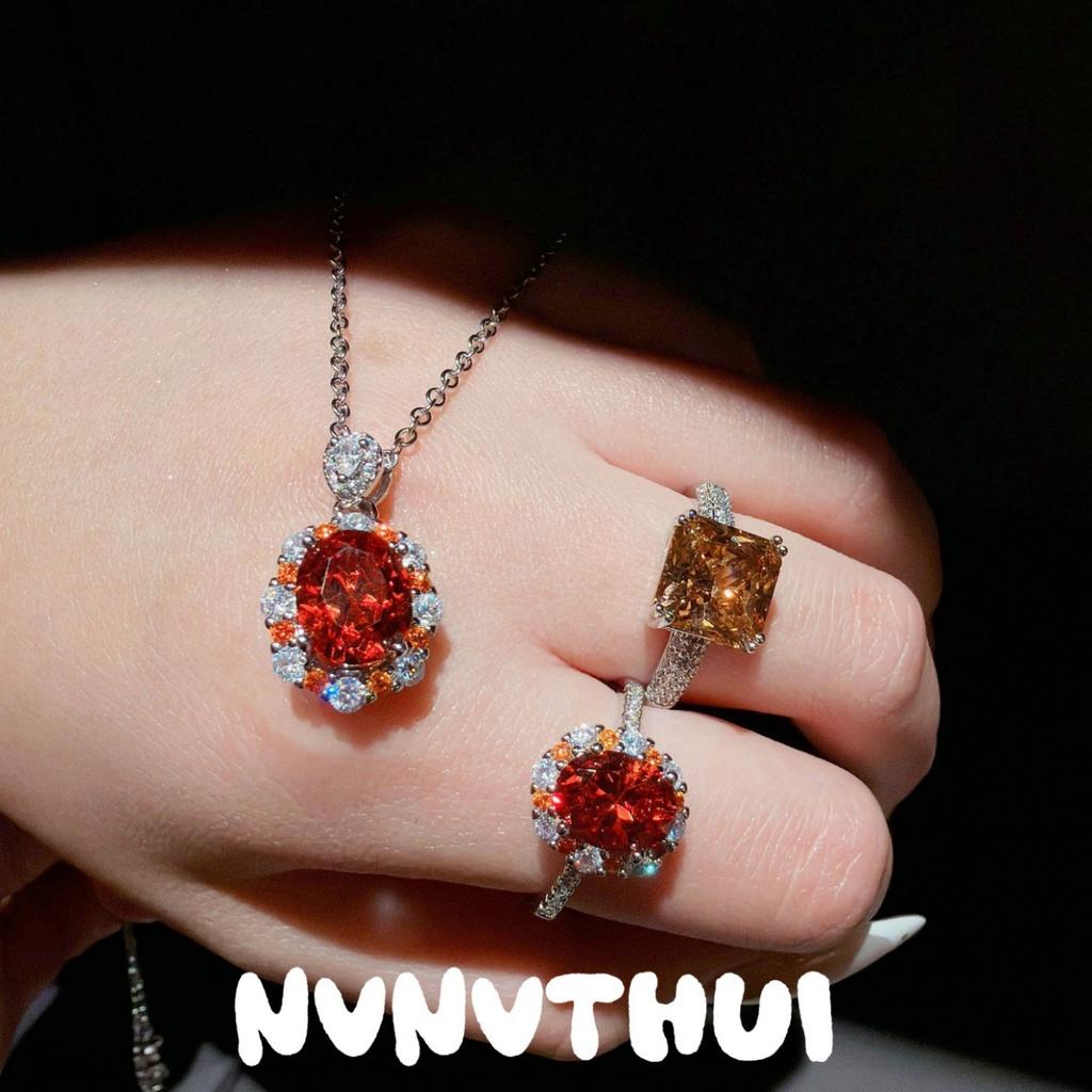 Jewelry, Orange Full Petals, Fanta Orange Gemstone Necklace, Atmosphere, Papalacha Fat Square Ring.