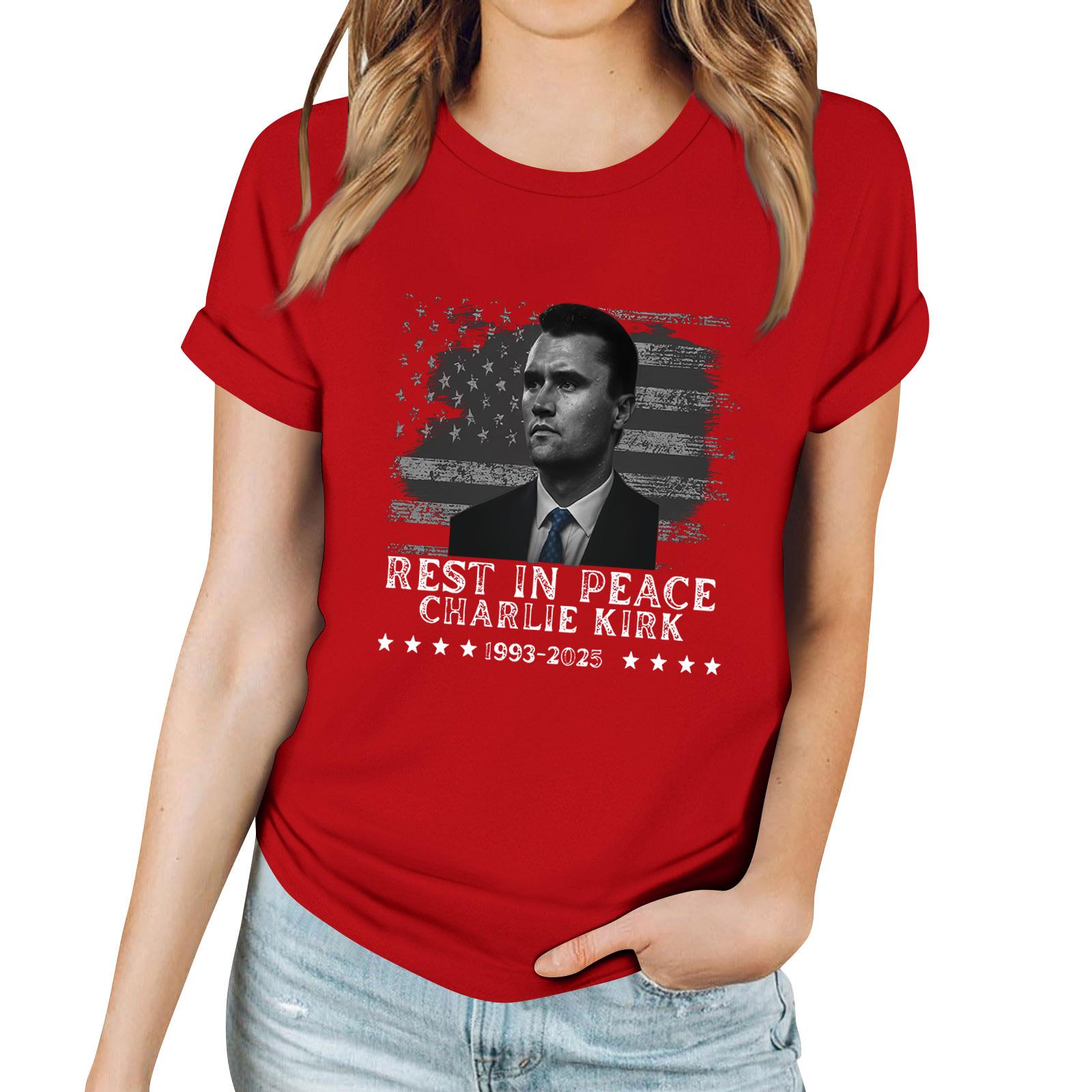 

Женская повседневная футболка с принтом, пуловер с круглым вырезом, топ с короткими рукавами S красный