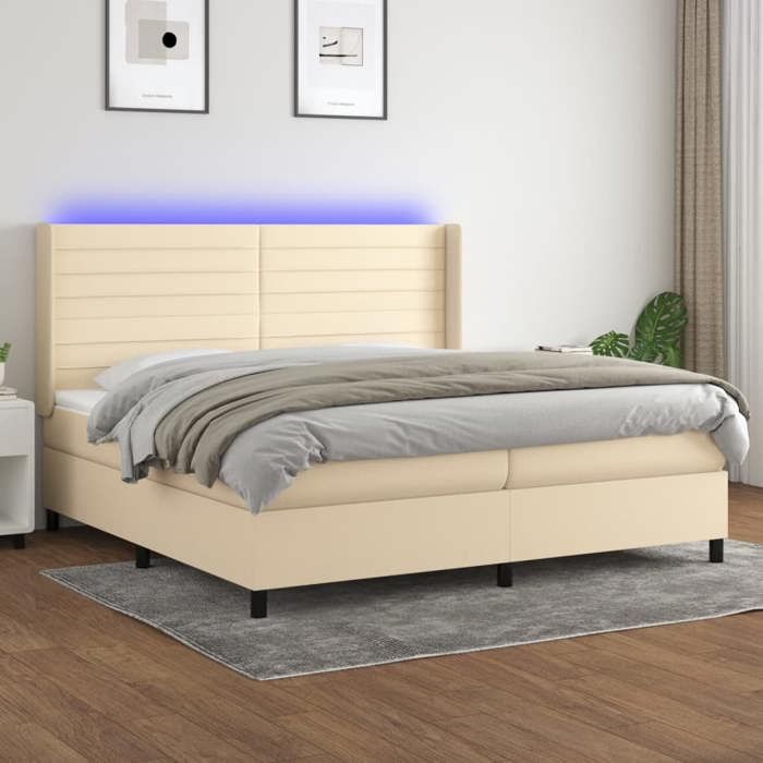 VidaXL Slat Bed Base with Mattress and LEDs, Upholstered Bed with Headboard, Double Bed, Adult Bedroom Bed, 3138426