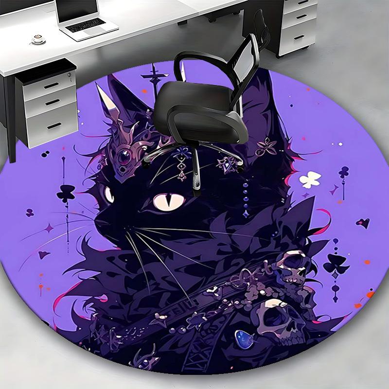 1pc Anime Cat Skull Crown Round Carpet Office Chair Mat, Anti Slip Rug for Home Decor, Gaming Room