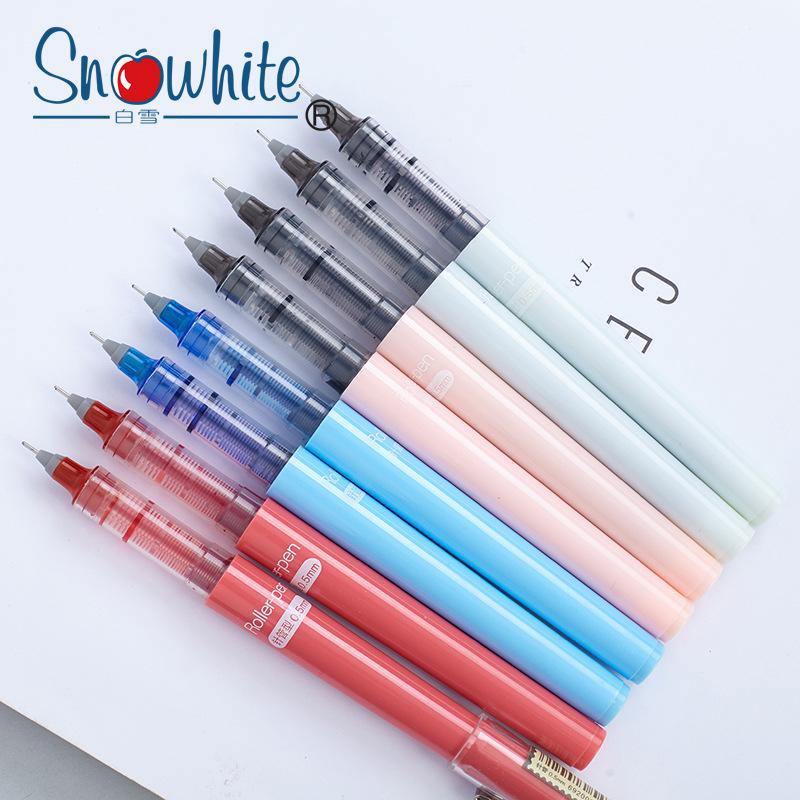 Snow White Quick-Dry 0.38mm Liquid Ballpoint Pen, Refillable, Large-Capacity for Office & Study