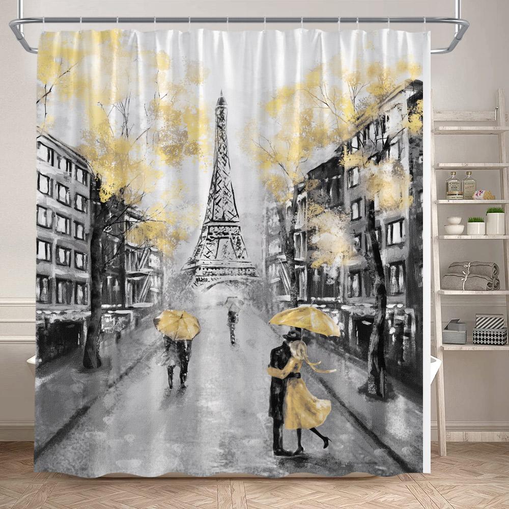 

Eiffel Tower Shower Curtain Paris European Cityscape Oil Painting Romantic Bathtub Decor Modern Polyester Bath Curtain with Hook 90x180cm-35x70in