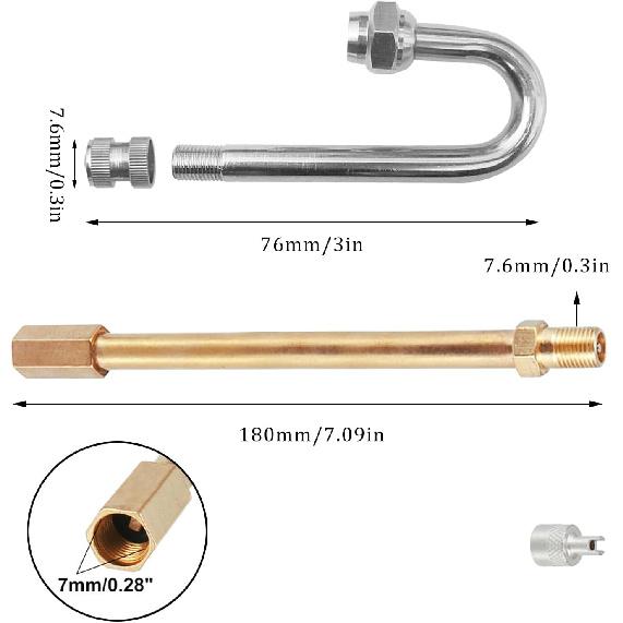 5PCS Dually Valve Stem Extenders Kit,180 Degree Heavey Duty Universal Metal Valve Stem,Dual Wheel Valve Stem Extensions for Truck Tires, RV Tires,