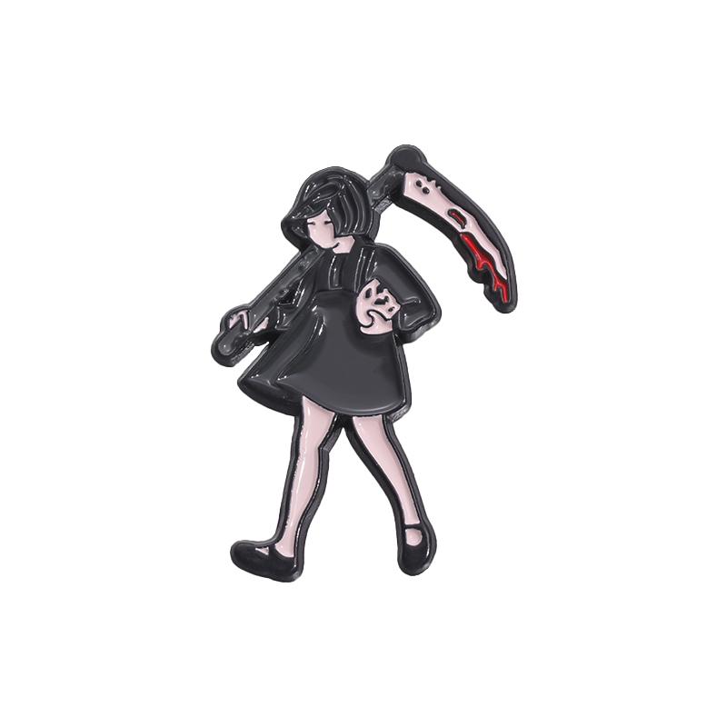Horror Movie Enamel Pins Custom Salty Witch Girl Holding Umbrella Brooches Lapel Badges Punk Gothic Jewelry Gift for Friends