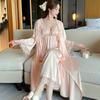 Women's Summer Two-piece Pajamas Sexy Pure Desire Ice Silk French Suspender Nightdress Long Nightgown Princess Style