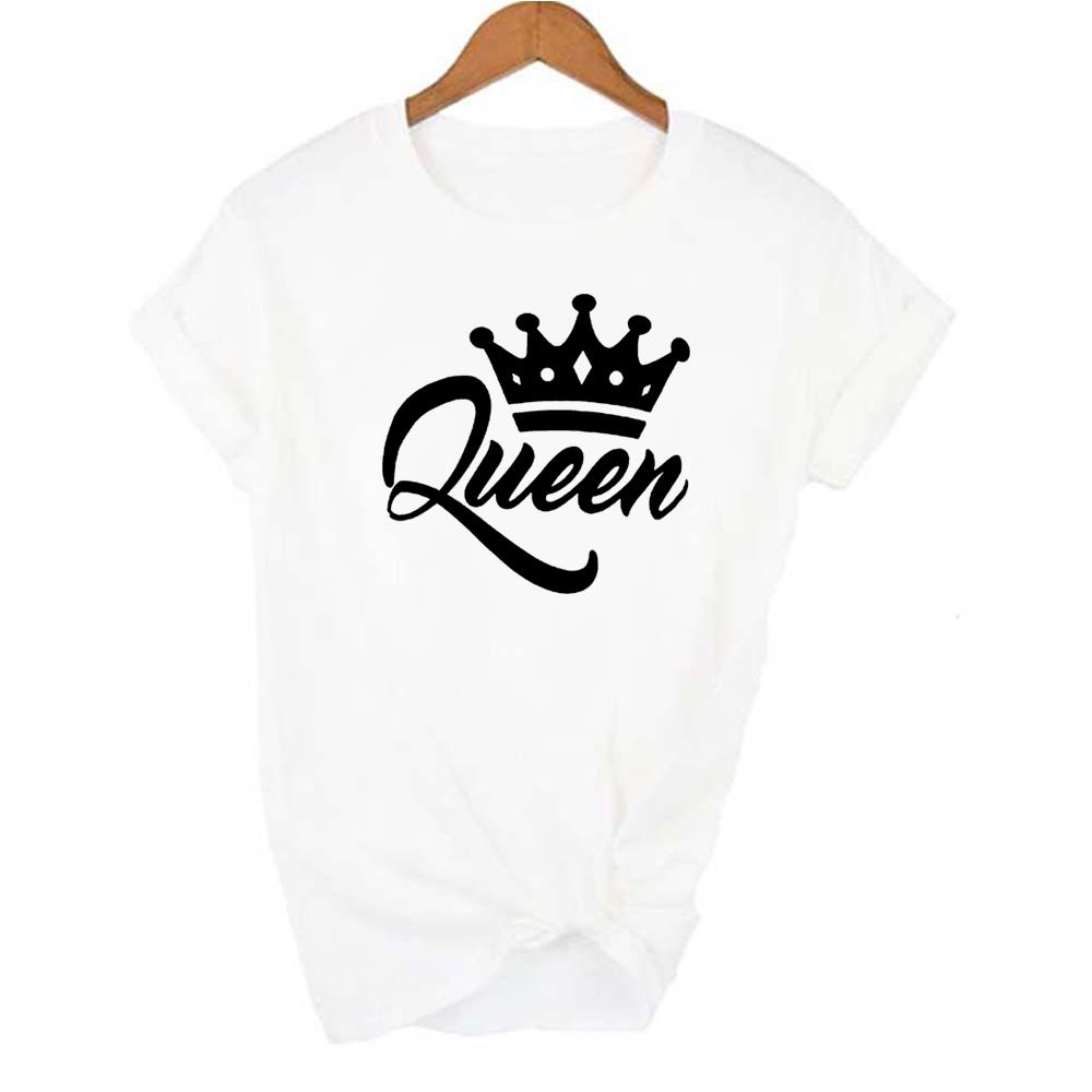 King Queen Letter Crown Printed Black White T Shirts Summer Casual O Neck Short Sleeve Tees